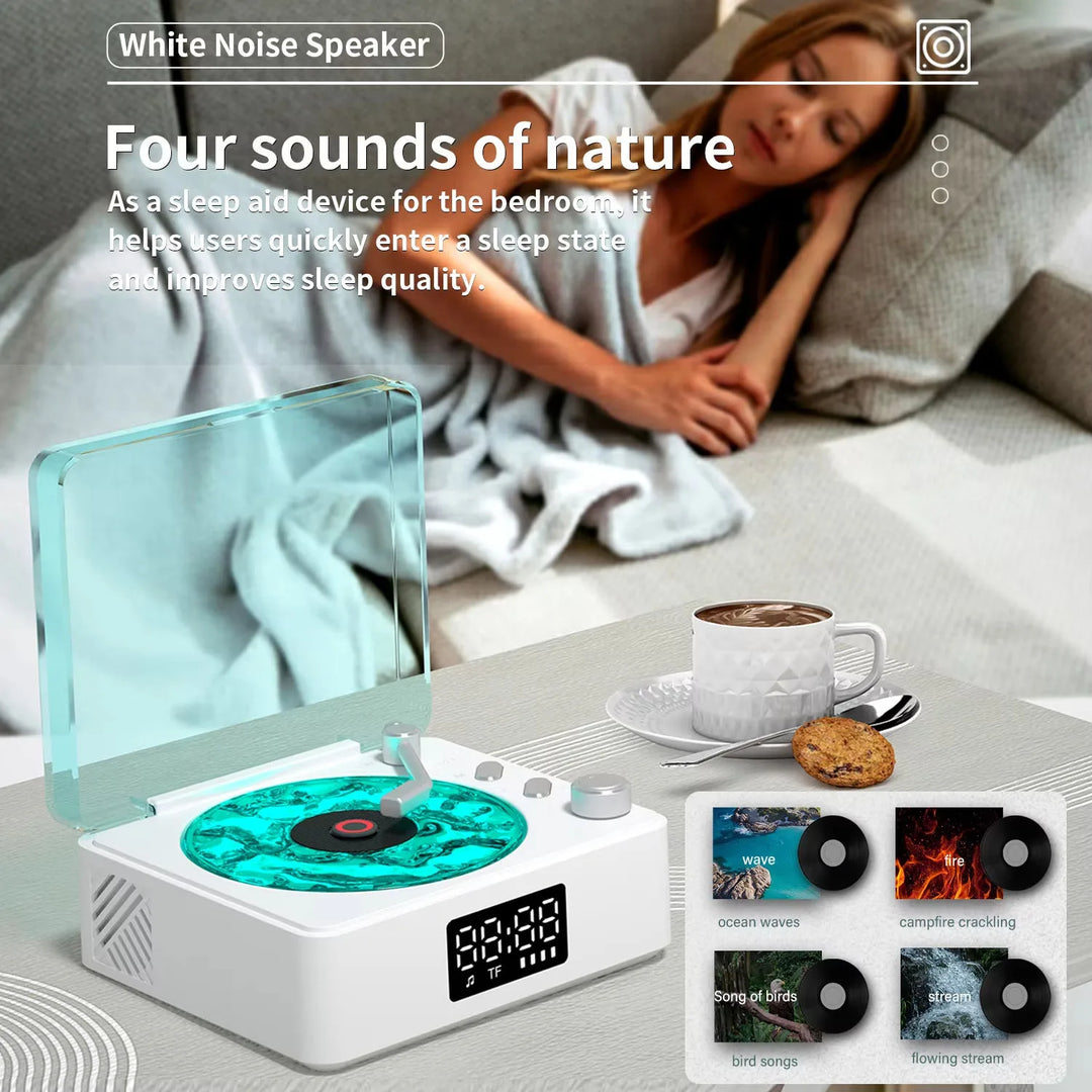 Experience the Nostalgia with Waves Vinyl Player Bluetooth Speaker - Retro Turntable Design with White Noise and RGB Light for Ultimate Relaxation
