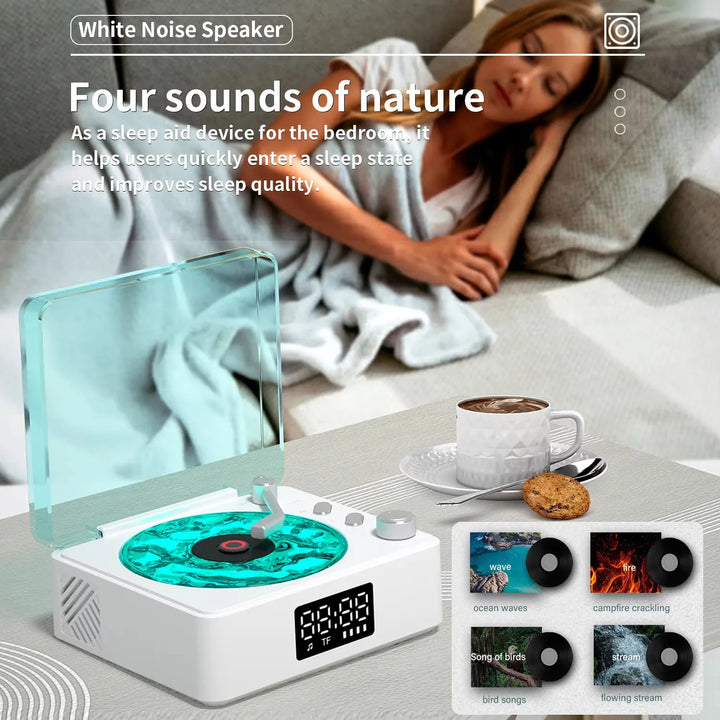 Experience the Nostalgia with Waves Vinyl Player Bluetooth Speaker - Retro Turntable Design with White Noise and RGB Light for Ultimate Relaxation