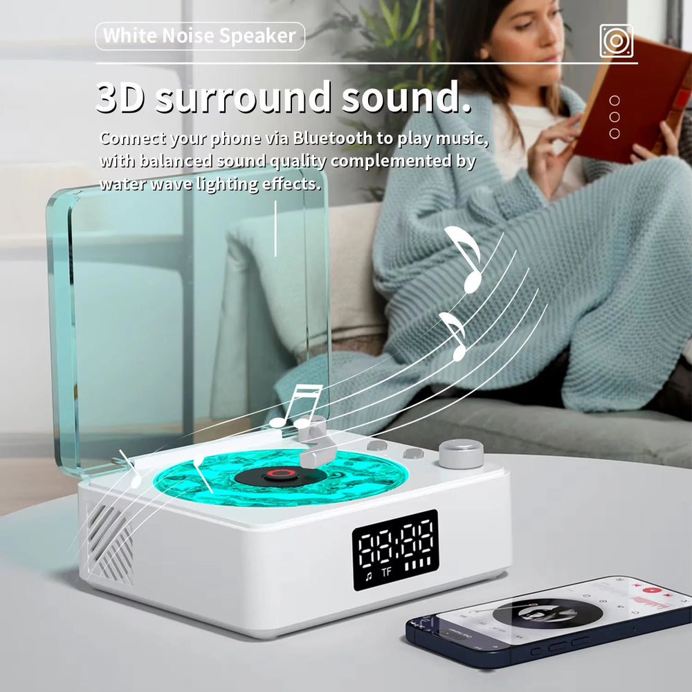 Experience the Nostalgia with Waves Vinyl Player Bluetooth Speaker - Retro Turntable Design with White Noise and RGB Light for Ultimate Relaxation