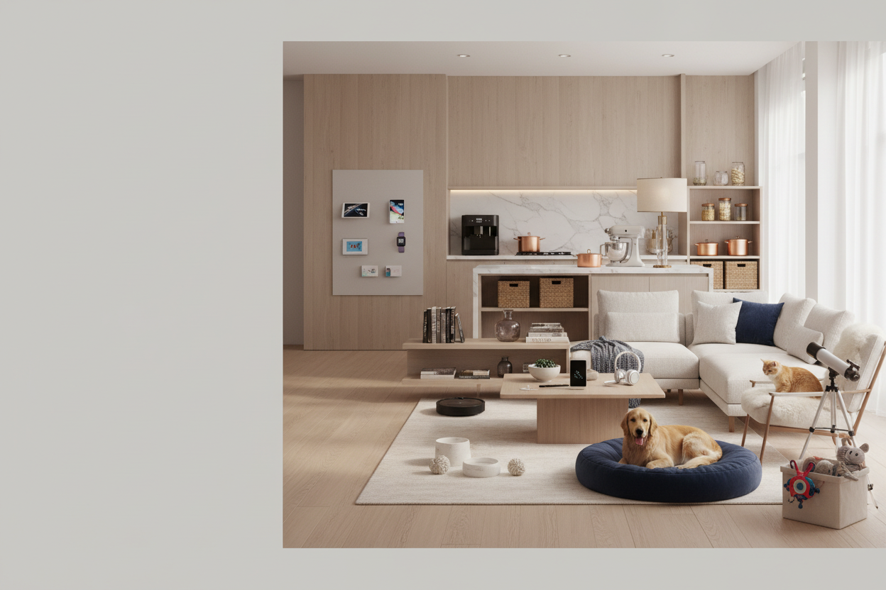 Modern Department Store Hero with Pets and Kids